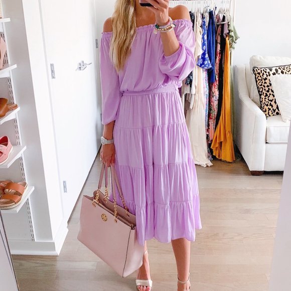 Lilly Pulitzer Jennie Midi Lilac Freesia Dress Purple Dot Dot Off the Shoulder S - Picture 6 of 16
